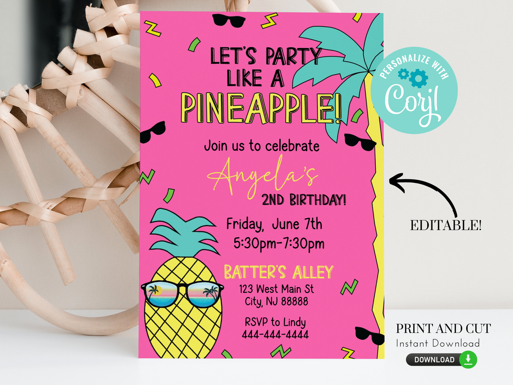 Printable and editable pineapple invitation for a party like a pineapple party