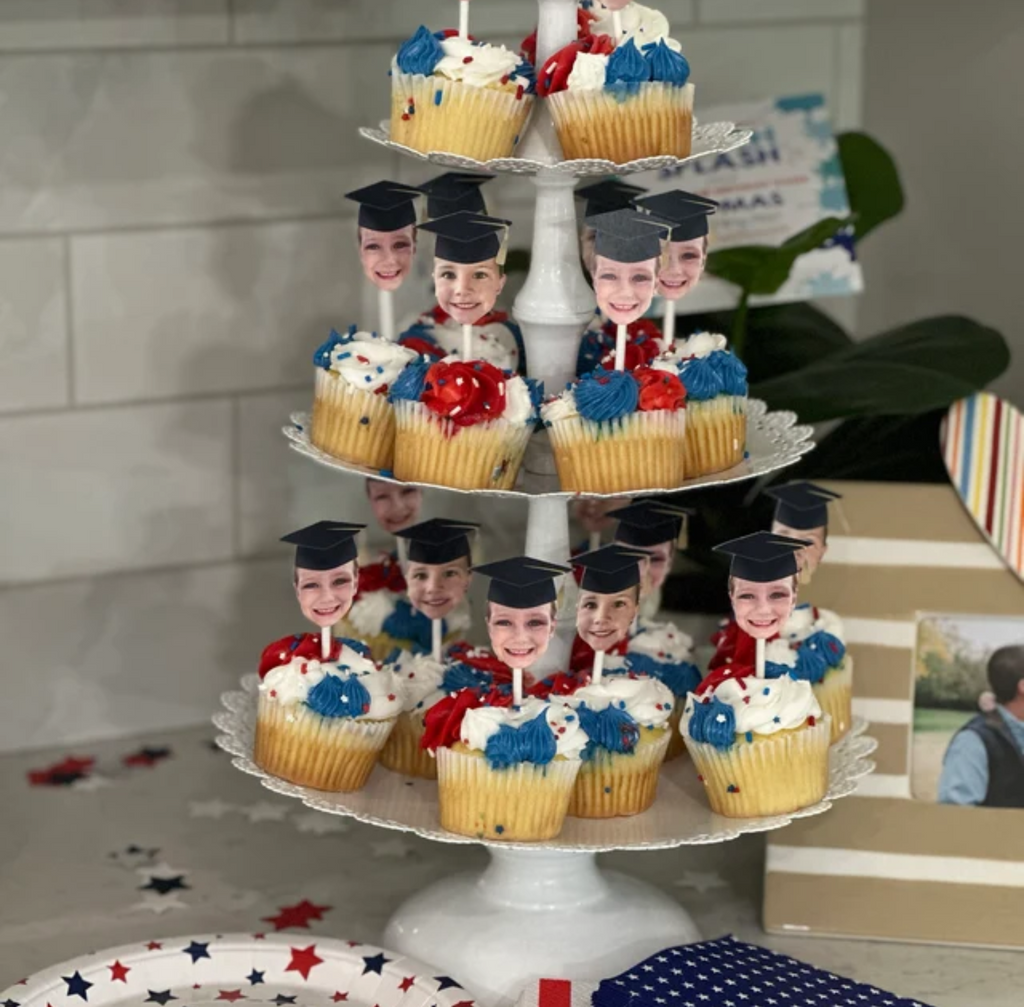 personalized graduation cupcake toppers customized with photo and grad hat for 2025