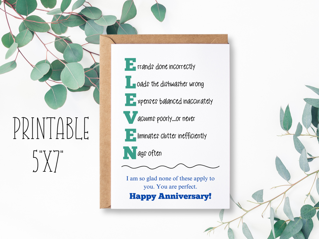 Printable Funny 11th Anniversary Card