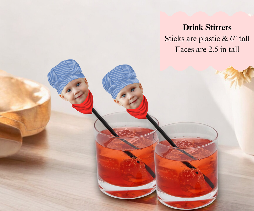 drink stirrers with personalized photo and conductor hat