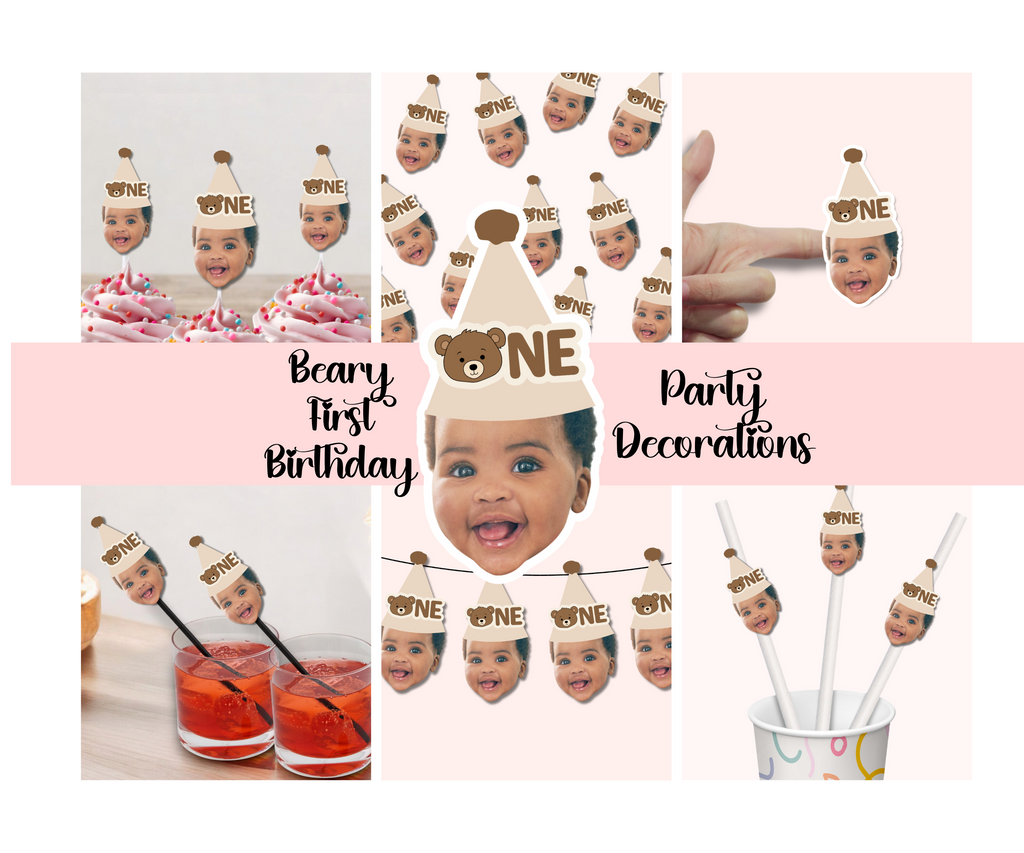 Custom Bearly One birthday party confetti with baby’s face