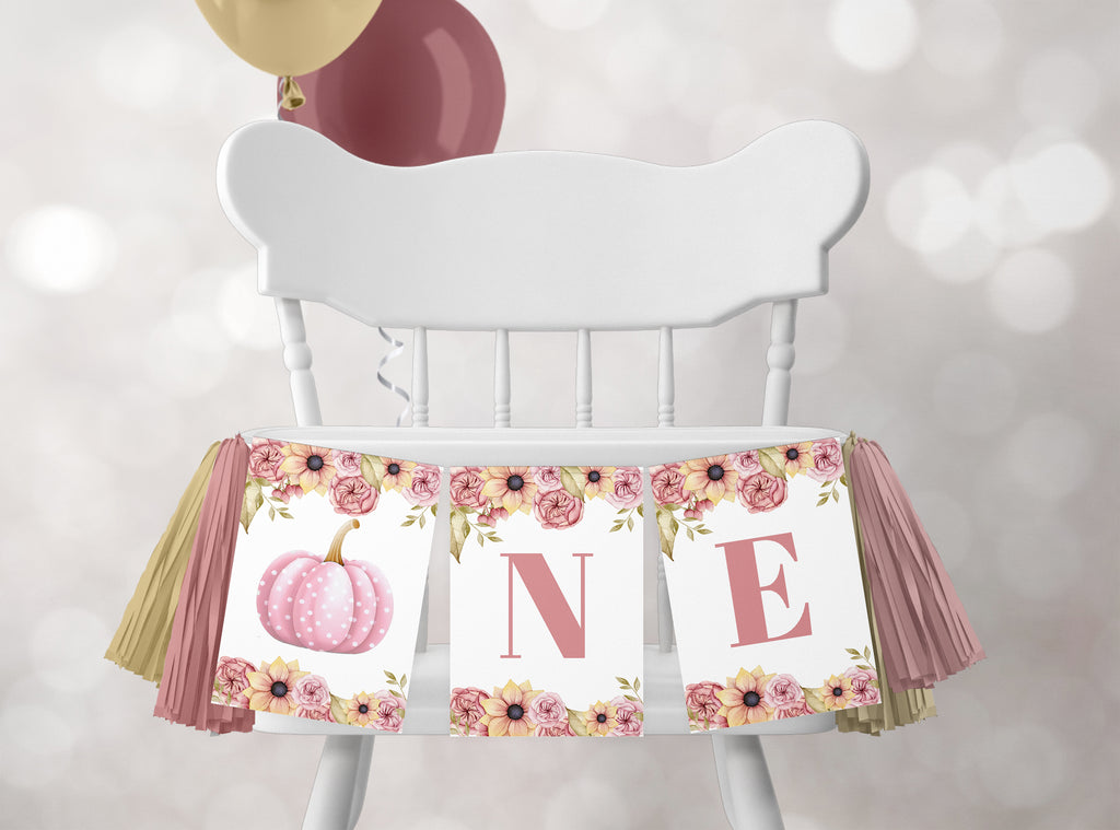 printable out little pumpkin is turning one first birthday high chair banner