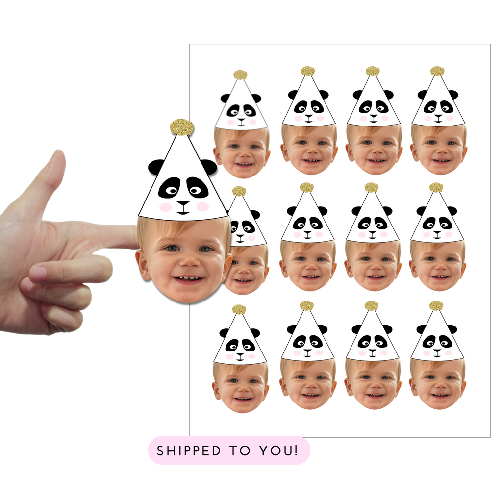 Panda Stickers with Face and Party hat for party like a panda party