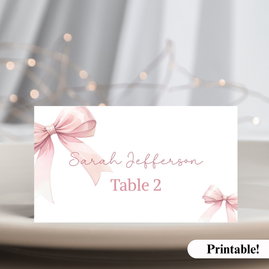 Pink Bow Place Cards (Printable and Editable)