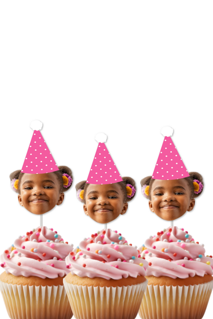 Polka Dot Birthday Hat  Cupcake with Face (12 count)