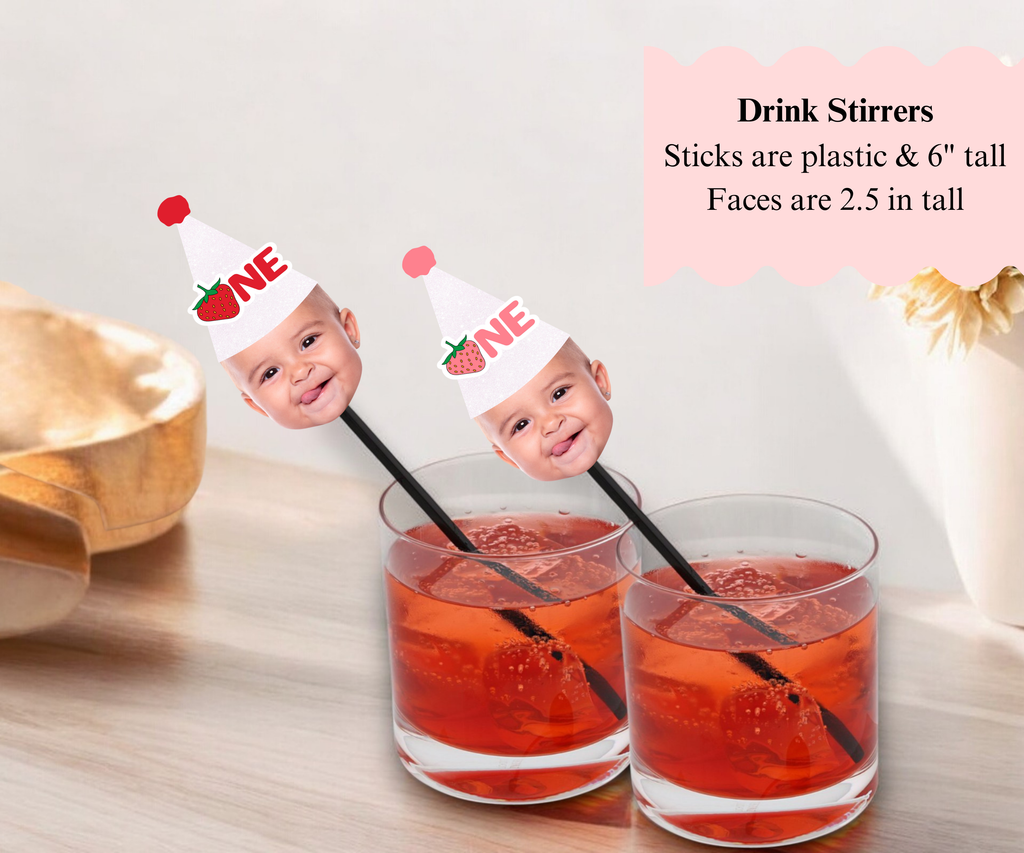 strawberry themed drink stirrer