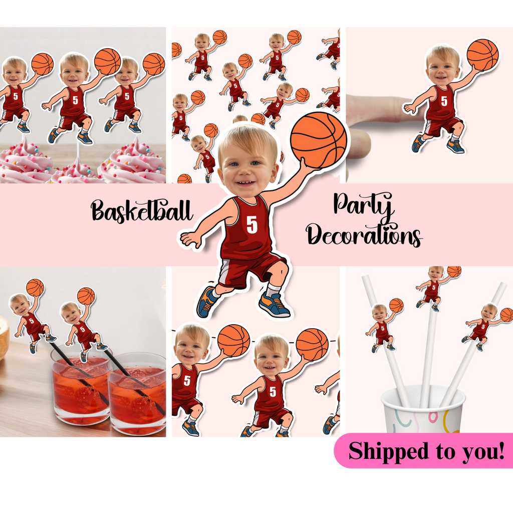 basketball themed party decorations personalized with photo