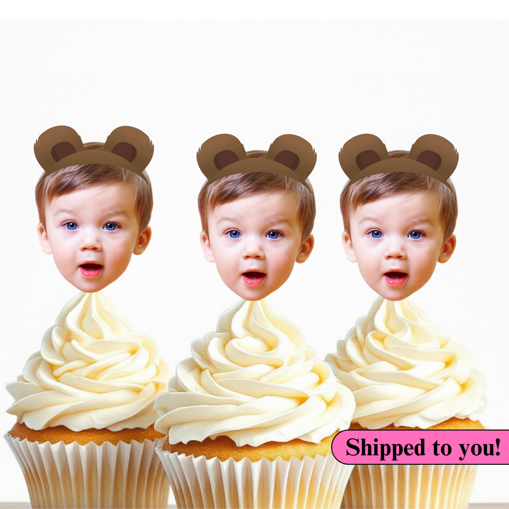 bear themed face cupcake toppers with bear ears on top