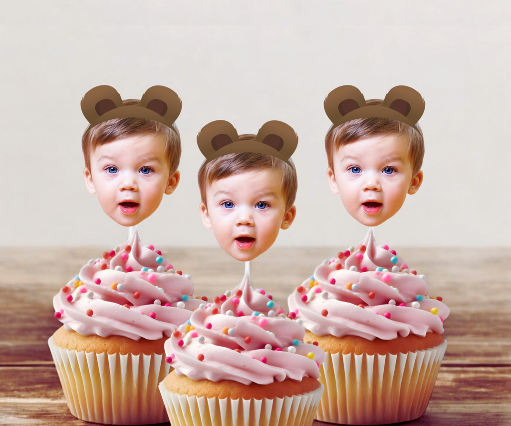 Bearly One Birthday Face Cupcake Toppers