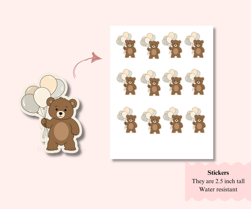 cute bear stickers for bearly one birthday party