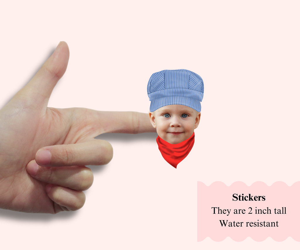 personalized conductor stickers with blue hat and red handkerchief
