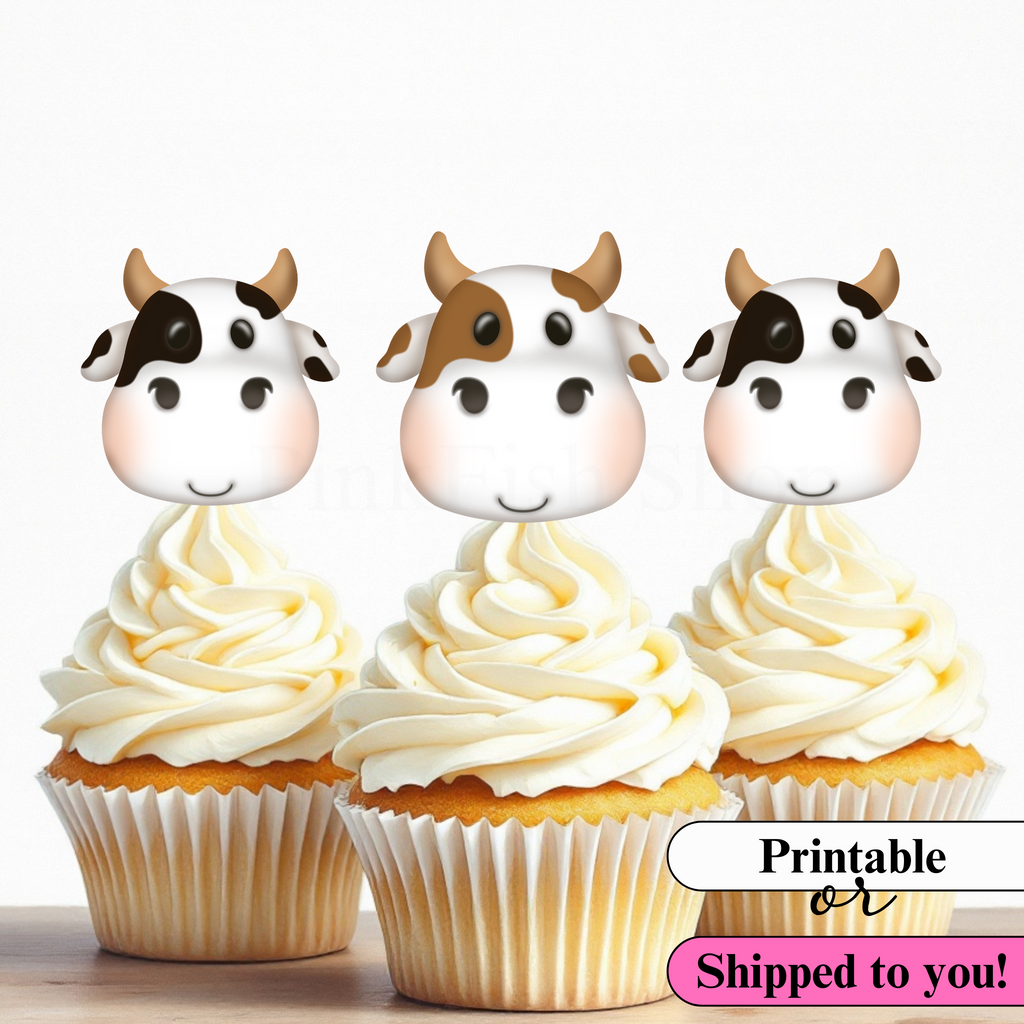 cow themed cupcake topper for a farm party