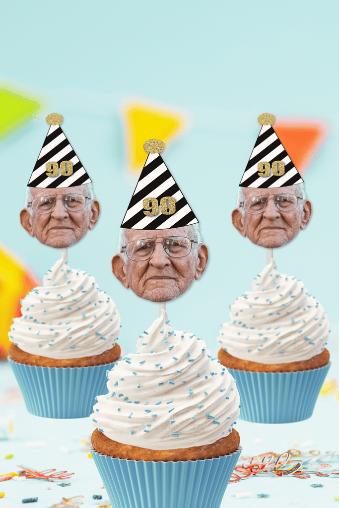 Personalized 90th birthday cupcake toppers for birthday party